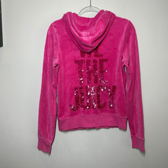 Juicy Couture Velour Hoodie‎ Full Zip Up Jacket We The Juicy Sequin Pink Large - Picture 5 of 13